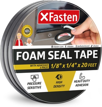 Black Foam Seal Tape with Adhesive, 1/8-Inch-Thick, 1/4-Inch x 20-Foot (3-Pack), High-Density Weather Strip Tape for Window, Door, Pipe and AC Insulation- Neoprene Insulation Foam Strip Tape