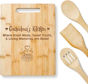 Grandma's Kitchen Bamboo Cutting Board - Birthday Gifts from Grandchildren - Mothers Day Gifts for Grandmother, Best Grandma Cutting Board, Nanas Kitchen Board with Utensil