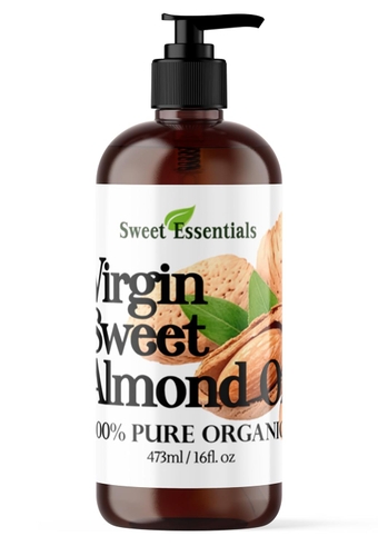 Organic Unrefined Virgin  Almond Oil | Imported From Italy | 100% Pure | Cold Pressed | Hexane Free | Great For Hair, Skin & Nails | Carrier Oil (16 Fluid Ounces - Glass Bottle w/Pump)