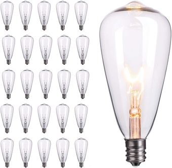 25-Pack Edison Replacement Light Bulbs,7-Watt E12 Candelabra Base ST40 Replacement Clear Glass Light Bulbs for Outdoor Patio ST40 String Lights, Warm White