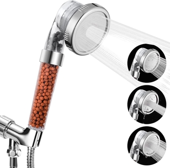 Filtered Shower Head, High Pressure Water Saving Showerhead with Filter Beads, 3 Settings Shower Heads with Handheld Spray, Showerheads with Hose and Bracket for Dry Hair & Skin
