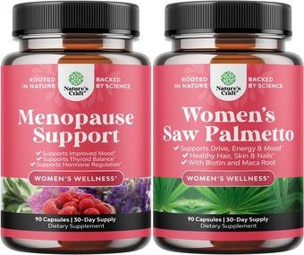 Bundle of Complete Herbal Menopause Supplement for Women for Night Sweats Mood and More with Dong Quai Vitex Chaste Berry and Extra Strength Saw Palmetto for Women - DHT Blocker Thickening Hair Vitami