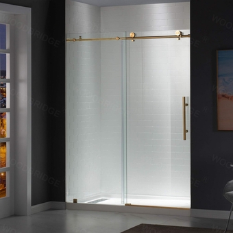 Frameless Sliding Shower Door, 56"-60" Width, 76" Height, 3/8" (10 mm) Clear Tempered Glass, Finish, Designed for Smooth Door Closing. Brushed Gold