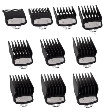 10 Pack Clipper Guards Cutting Guides Compatible with Wahl Clipper with Metal Clip-from 1/16 Inch to 1 Inch(1.5-25mm)，Fits All Full Size Compatible with Wahl Clippers
