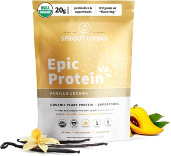 Epic Protein, Plant Based Protein & Superfoods Powder, Vanilla Lucuma Powder | 20 Grams Organic Protein Powder, Vegan, Non Dairy, Non-GMO, Gluten Free, Low Sugar (1 Pound, 12 Servings)