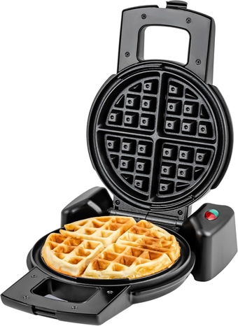 Belgian Waffle Maker with Non-Stick Plates, 180° Rotating Function and Cool Touch Handle for Easy Single Flip, Perfect for Cooking 7” Classic Waffles for Breakfast or Snacks, Black WMF1440BR