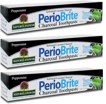 PERIOBRITE Activated Charcoal Toothpaste (Pack of 3) 4 oz.   Tooth Whitening, Plaque Removing, Peppermint Flavored Stain Remover | Fluoride Free
