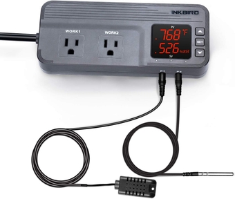 ITC-608T Temperature and Humidity Controller 1800W ETL Listed AC Dual Stage Outlet Thermostat with Temperature and Humidity Sensor Mushroom Greenhouse Reptile