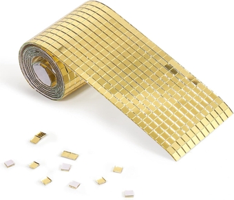 2160 PCS Disco Ball Tiles, 1 Roll 5 x 5 mm Self-Adhesive Mirror Tiles, Glass Mosaic Tiles for Crafts, DIY Disco Balls, Vases, Cups, Photo Frames and Indoor Outdoor Decoration (Gold)