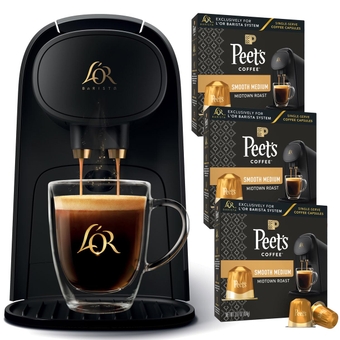 Barista System Coffee and Espresso Machine with 30 Peet's Midtown Roast Coffee Pods