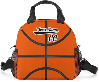 Custom Basketball Lunch Bag For Boys, Small Lunch Bags Insulated, Aesthetic Reusable Lunchbox For Kids 10-12, Orange Strap Lunchbags for Work School