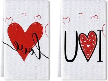 Mom Gift Kitchen Towels Red Love Heart Dish Towels Ultra Absorbent Soft Drying Hand Towels Tea Towels for Cleaning Drying Dishes Kitchen Home Supplies (2 PCS)