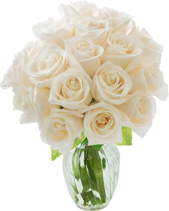 PRIME NEXT DAY DELIVERY - Bouquet of 18 Fresh White Roses with Vase .Gift for Birthday, Sympathy, Anniversary, Get Well, Thank You, Valentine, Mother’s Day Fresh Flowers