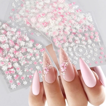 Flowers Nail Stickers for Acrylic Nails Pink White Flower Nail Art Stickers 3D Self-Adhesive Nail Art Supplies 30PCS Sakura Cherry Cute Floral Butterfly Nail Decals Sliders for Women Nail Art Design