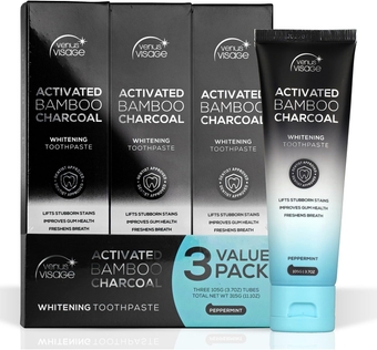Venus Visage Activated Charcoal Toothpaste for Whitening Teeth - Black Toothpaste, Charcoal Whitening Toothpaste, Best Whitening Toothpaste (3 Pack, Peppermint)