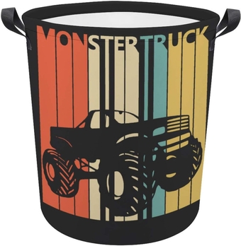 Monster Truck Retro Laundry Basket Hamper Bag Dirty Clothes Storage Bin Waterproof Foldable Collapsible Toy Organizer for Office Bedroom Clothes Toys Gift Basket