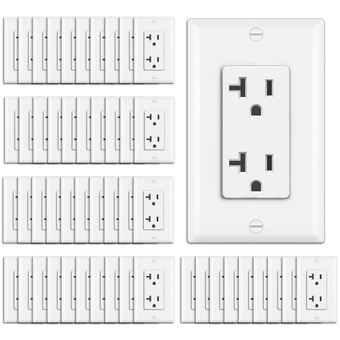 50 Pack 20 Amp Decorator Wall Receptacle, 20A Electical Outlet with Wallplate, Non-Tamper-Resistant, Residential & Commercial Use, 20A/125V/2500W, UL Listed, White