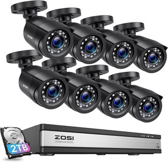 H.265+ 1080p 16 Channel Security Camera System, 16 Channel DVR with 2TB Hard Drive and 8 x 2MP Weatherproof Surveillance CCTV Bullet Camera Outdoor Indoor, 80ft Night Vision, Remote Access