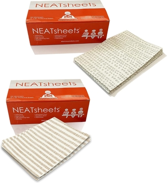 NEATsheets Disposable Adhesive Napkins Bundle for Adults & Kids | Cinnamon Stick and Grey Dot Patterns | 2 100-Count Boxes | Adhesive Tabs, Spill Absorbent, Stain/Liquid Repellent | For Personal Use