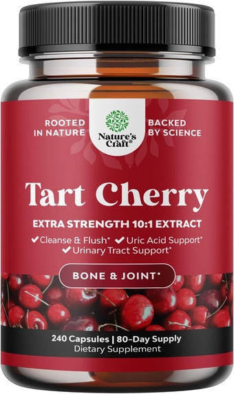 Advanced Tart Cherry Extract Capsules - Extra Strength Tart Cherry Capsules Uric Acid Cleanse and Joint Support Supplement - Muscle Recovery Supplement with Uric Acid Support Polyphenols 240 Capsules