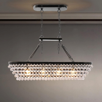 4-Light Modern Crystal Chandelier, 33in Pendant Rectangle Ceiling Light, Chandeliers For Dining Room Light Fixture, Adjustable Hanging Light Fixtures For Kitchen Island, Living Room, Bar (Black)