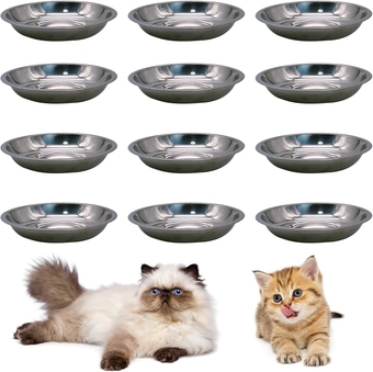 12 Pcs Stainless Steel Cat Bowls Replacement Whisker Fatigue Relief Cat Plates Pet Water Dish Shallow Kitten Bowls Pet Bowls for Dogs Cats or Other Small Animals (7.05 Inch Diameter)