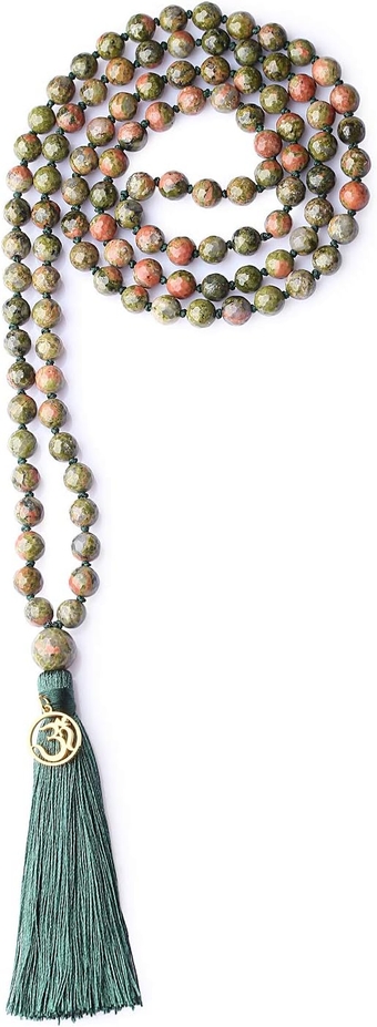 OM Charm Hand Knotted Tassel 108 Mala Beads Necklace