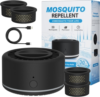 Mosquito Repellent Outdoor Patio, Electronic Mosquito Repeller Insect Repellant Indoor, 30 ft Mosquito-Free Zone Protection, Rechargeable Mosquito Repellant Device with 4 Refills