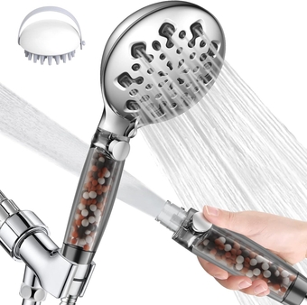 Filtered Shower Head for Hard Water Handheld,9 Spray Modes+Jet Flush High Pressure Filtered Detachable Showerhead,Water Softener Showerheads with 60"Long Hose,Adjustable Holder,Water Flow Restricter
