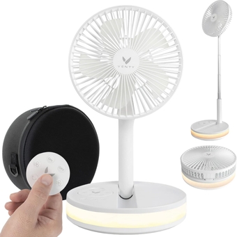 Portable Fan - Wireless Battery Operated Fan, 48HR Run Time 16000MAH Battery, Oscillating Rechargeable Fan, Remote Control & LED Lighting, Folding Telescopic Camping Fan (White with Case)