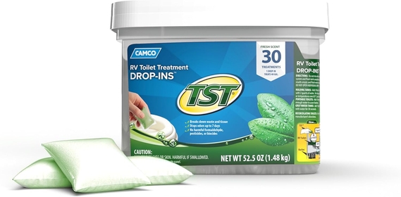 TST Camper/RV Toilet Treatment Drop-INs | Control Unwanted Odors and Break Down Waste and Tissue | Safe Septic Tank Treatment | Fresh Scent | 30-Pack (40263)