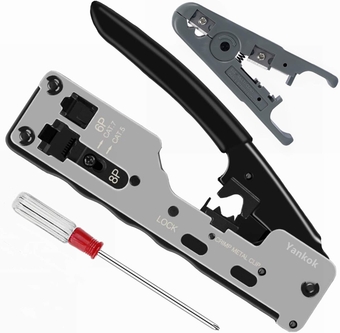 [CAT5 CAT6 CAT7 Modular Crimper] for Shielded and Unshielded RJ45 RJ12 RJ11 Network Connectors Ethernet Crimp Tool Silver (Come with Screwdriver and Cable Stripper)