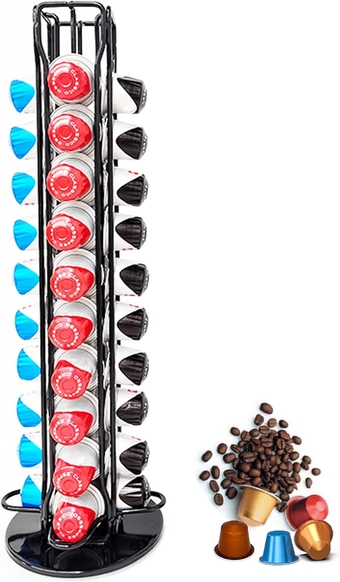 Coffee Pod Holder Carousel for Nespresso,Coffee Pod Storage Organizer Rack,Coffee Capsule Holder Stand,Silent 360 Degree Rotation, Holds 40 Coffee Pods for Counter Home Office(black)
