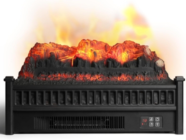 Eternal Flame EF23-PB Electric Fireplace Logs, 23" Remote Control Fireplace Insert Log Heater, Realistic Pinewood Ember Bed, Thermostat, Timer, 1400W Black