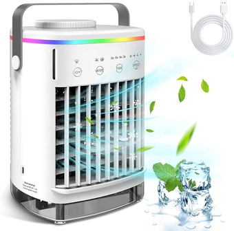 700ML Portable Air Conditioners Cooling Fan, Evaporative Air Cooler with 4 Wind Speed, 7 LED Light and 2-8H Timer, 3-1 Mini Personal Portable Air Conditioners for Bedroom, Office, Home