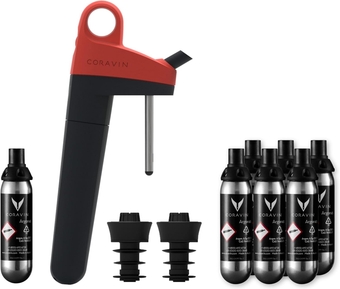 Pivot Wine Preservation System - Preserve Wine for 4 Weeks - Includes the Pivot System, 7 Capsules, 2 Wine Bottle Stoppers & 1 Bottle Sleeve - By-the-Glass Wine Saver System - Coral - Bundle