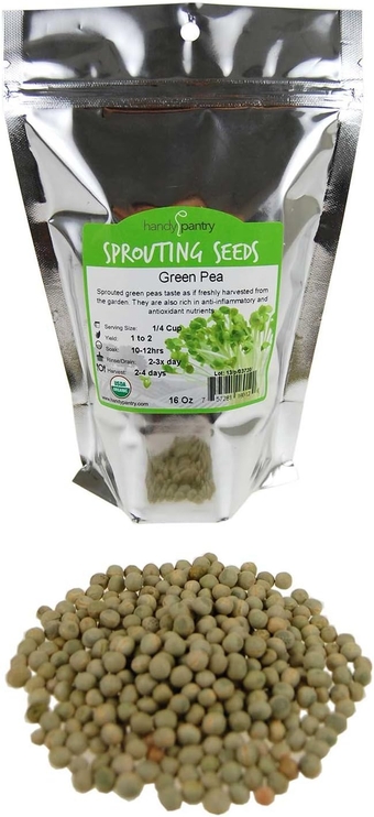Certified Organic Dried Green Pea Sprouting Seed - 1 Lb -   Brand - Green Pea for Sprouts, Garden Planting, Cooking, Soup, Emergency Food Storage, Vegetable Gardening