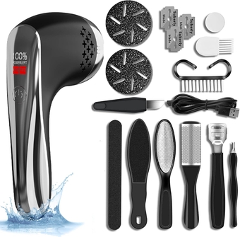 Electric Foot Callus Remover with Vacuum 13-in-1 Rechargeable Foot Scrubber Dead Skin Remover, Waterproof Foot File Pedicure Kit Tools with 2 Speed, Foot Care Kit with LED Battery Display