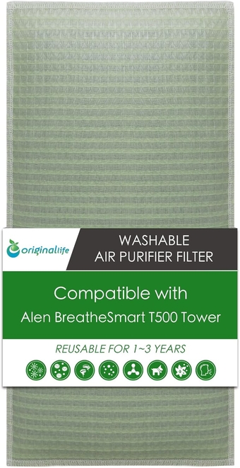 life Washable Reusable Air Purifier Filter Compatible with Alen BreatheSmart T500 Tower Air Purifier. Compared to Part TF60.