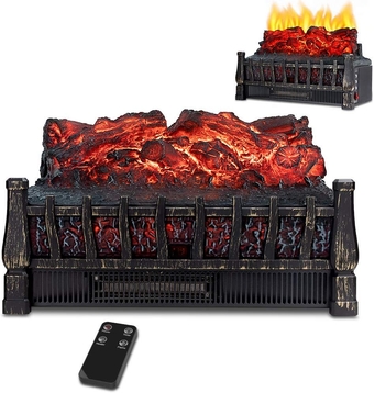 Electric Fireplace Logs Heater, Fireplace Insert Heater with Remote Control, Realistic Flame Effect, Infrared Fireplace Heater for Indoor Use 8H Timer, Adjustable Brightness