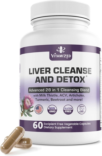 28-in-1 Liver Cleanse Detox & Repair Fatty Liver Formula - Milk Thistle Silymarin, Artichoke Extract, Dandelion & Apple Cider Vinegar - Liver Health Supplement Support Pills - 60 Vegan Capsules