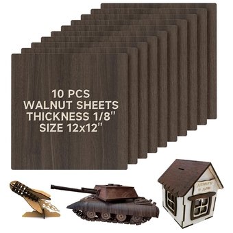 10pcs Walnut Plywood, 1/8" Plywood Sheets A/B Grade Walnut Plywood Wood for Crafts, 12"x12" Thin Wood 3mm Plywood for Laser Cutting and Engraving, CNC Cutting, Painting, Fretwork