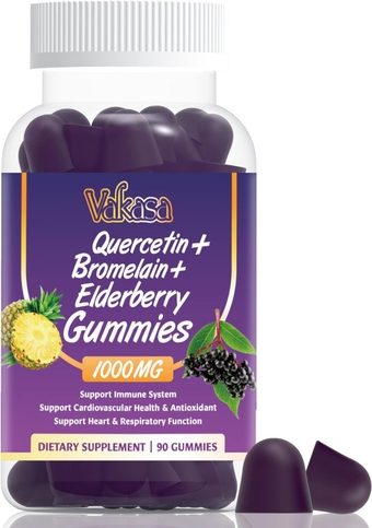 Quercetin Gummies with Bromelain, 1000mg Quercetin with Vitamin C and Zinc, Elderberry, Supplements for Immunity, Cardiovascular Support, Vegan, 90 Gummies