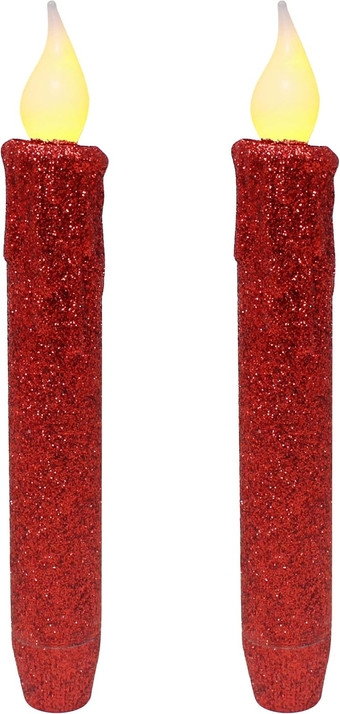 Glitter Flameless Candles Flickering Battery Operated LED Taper Candles with Timer for Home, Wedding, Halloween, Christmas Decor. Red, 6-3/4 Inch, Set of 2