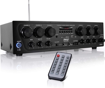 Wireless Bluetooth Home Audio Amplifier System-Upgraded 6 Channel 750 Watt Sound Power Stereo Receiver w/USB, Micro SD, Headphone,2 Microphone Input w/Echo, Talkover for PA - PTA62BT.5