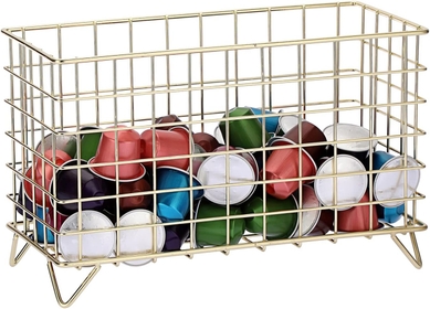 Coffee Pod Holder, Large Capacity Coffee Pod Organizer for K Cup Keuring Espresso Capsule Coffee Creamer, Metal Coffee Pod Storage Basket for Kitchen, Coffee Bar Decor (Gold, Large)