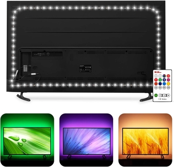 TV Bias Lighting 6500K True White for 70 72 75 80 82 85 Inch TV, 18Ft USB TV LED Backlight with RF Remote Cover 4 Sides Behind TV Background Room Decor Gaming Light for Men Ambient Mood Light