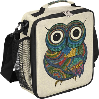 Boho Animal Owl Insulated Lunch Bag for Teen Boys Girls Reusable Portable Lunch Box with Shoulder Strap for Women Men Aldult Kids Thermal Cooler Bag for School Work Office Travel Picnic Meal Prep Bag