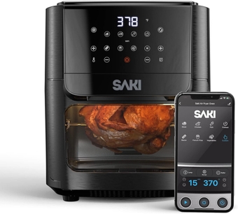 Smart Air Fryer Oven XL13 Quart, 9-in-1, Rotisserie, Dehydrator, Roast, Bake, Preheat, Recipes & Accessories Included, 1700W, ETL Listed, RA-018AF, Black