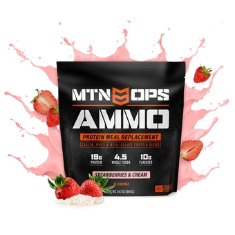 Ammo Protein Powder Meal Replacement Shake for Lean Muscle Building, Strawberries & Cream Flavor, 28 Servings